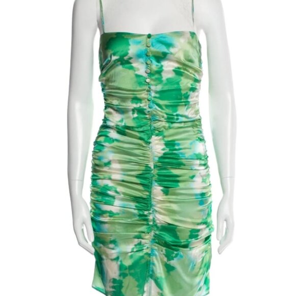 NWT GANNI Silk Stretch Satin Green Sleeveless Mini Dress Size 38 $495 - Picture 9 of 14
